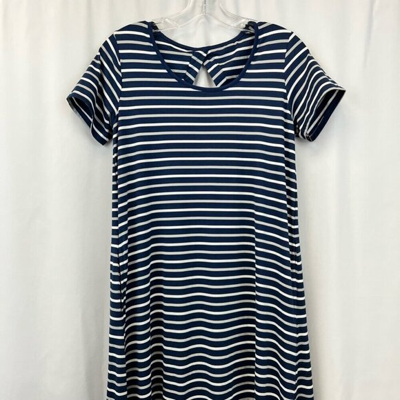 Cuddl Duds Womens Shift Dress Navy White Stripe Cutout Back Short Sleeve XS - Picture 5 of 10